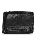 Crinkled Calfskin Matelasse Monogram Medium Niki Chain Satchel Black