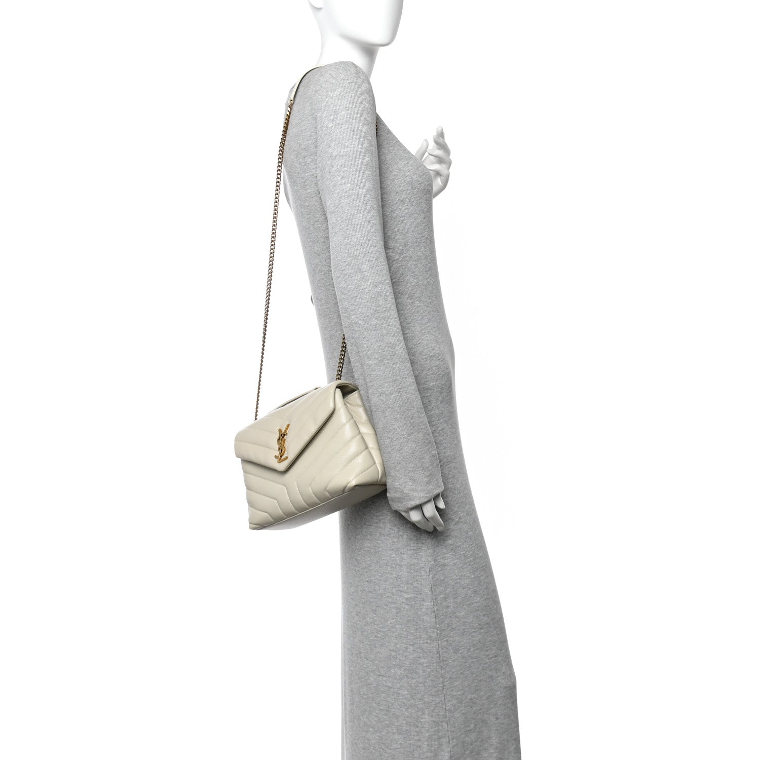 Calfskin Y Quilted Monogram Small Loulou Chain Satchel Crema Soft