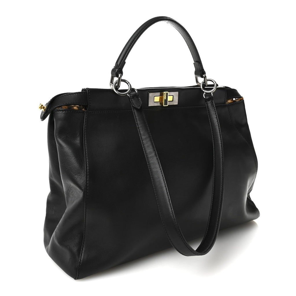 Calfskin Calf Hair Leopard Print Large Peekaboo Iconic Satchel Black