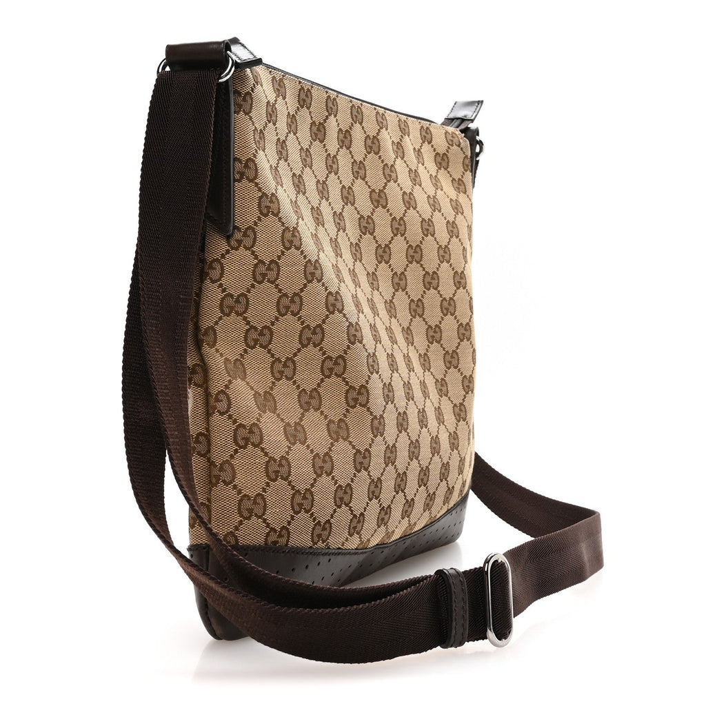 Monogram Calfskin Perforated Medium Flat Messenger Bag Dark Brown