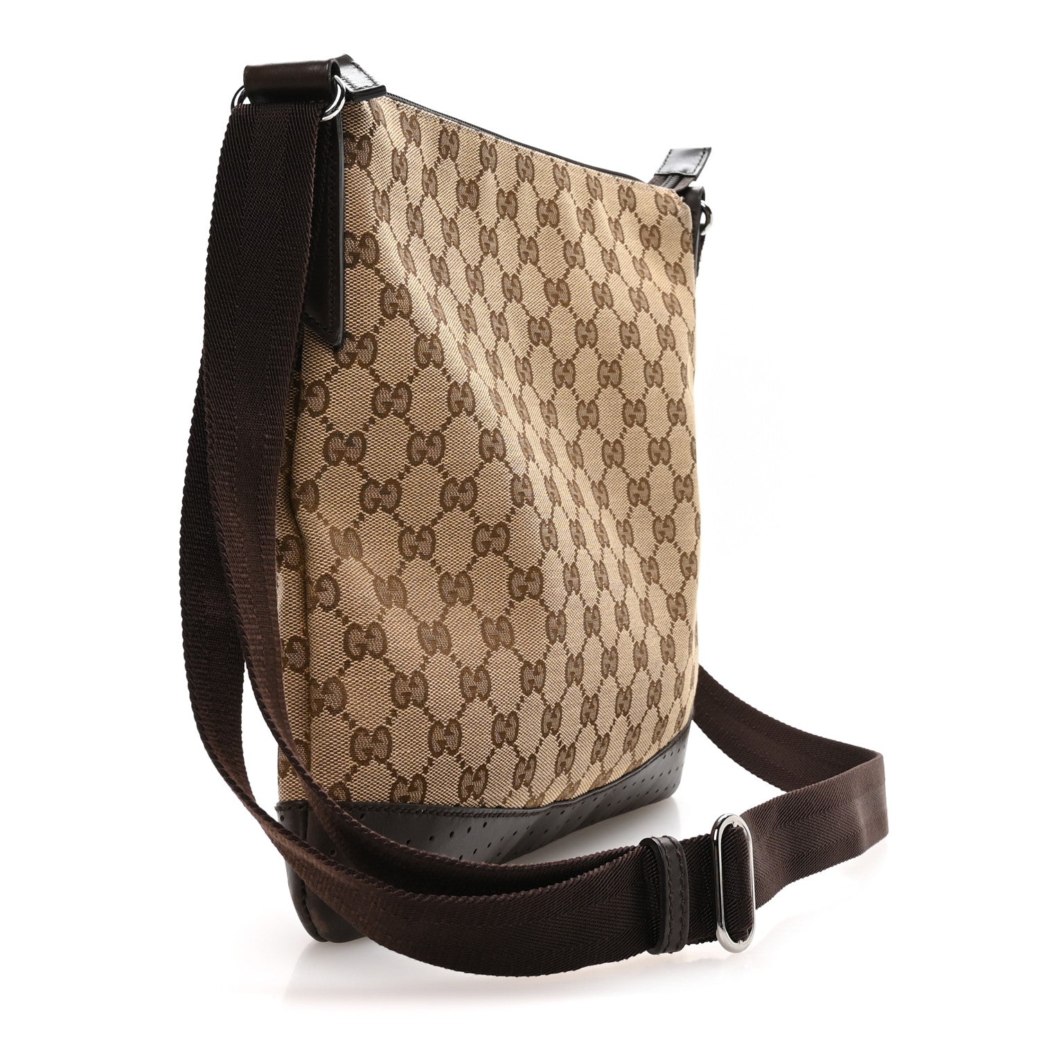 Monogram Calfskin Perforated Medium Flat Messenger Bag Dark Brown