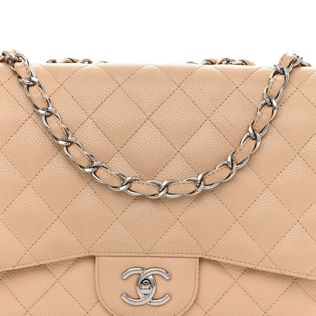 Caviar Quilted Jumbo Single Flap Beige Clair