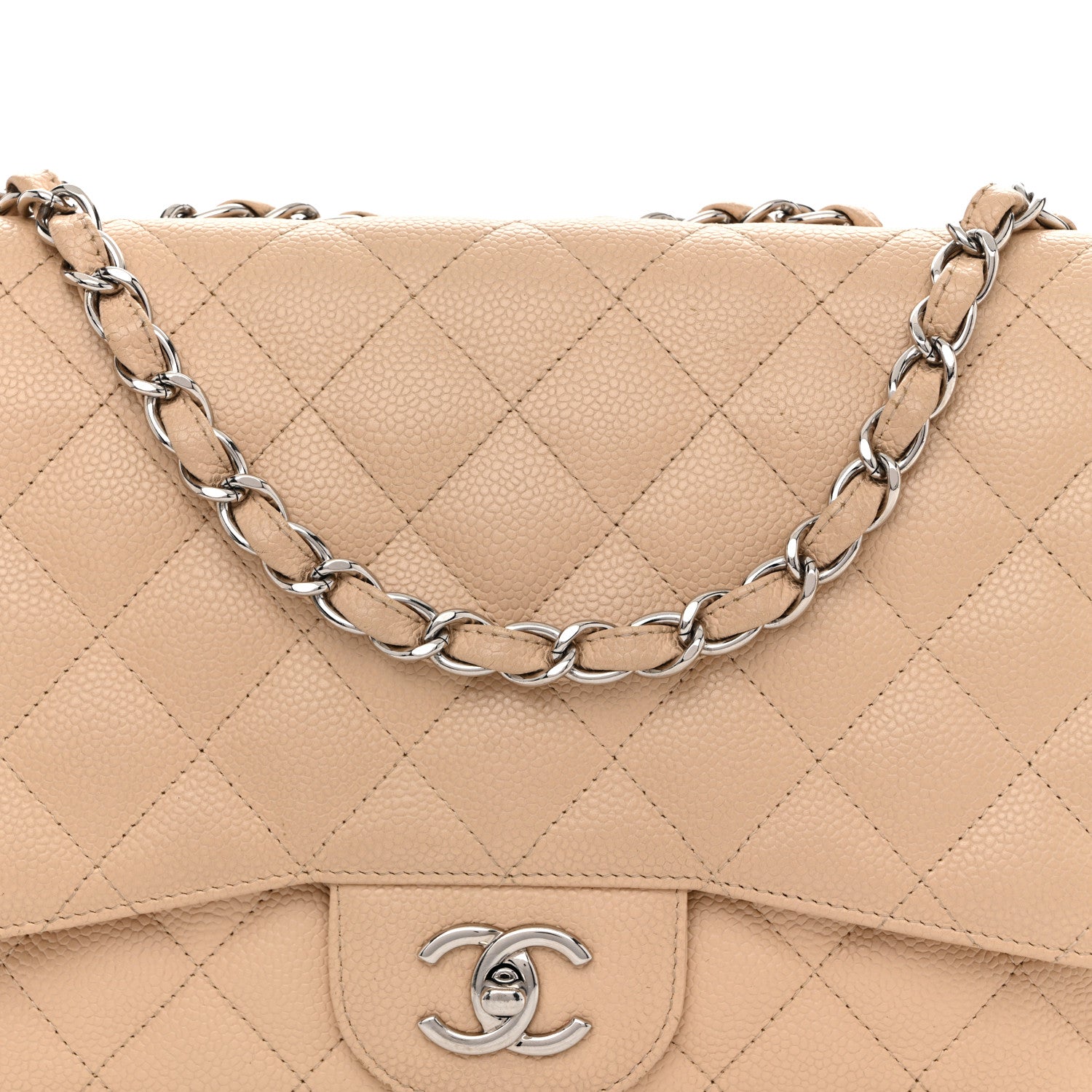Caviar Quilted Jumbo Single Flap Beige Clair