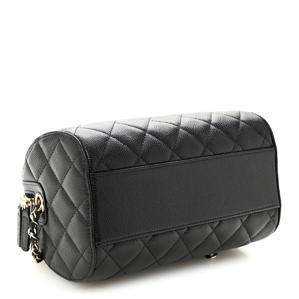 Caviar Quilted Barrel Clutch With Chain Black