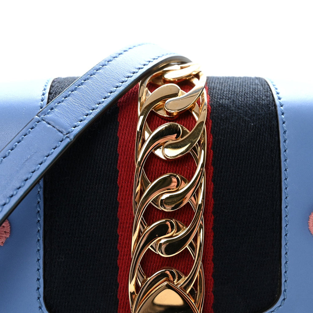 Calfskin Embroidered Medium Sylvie Top Handle Bag Clear Sky Blue