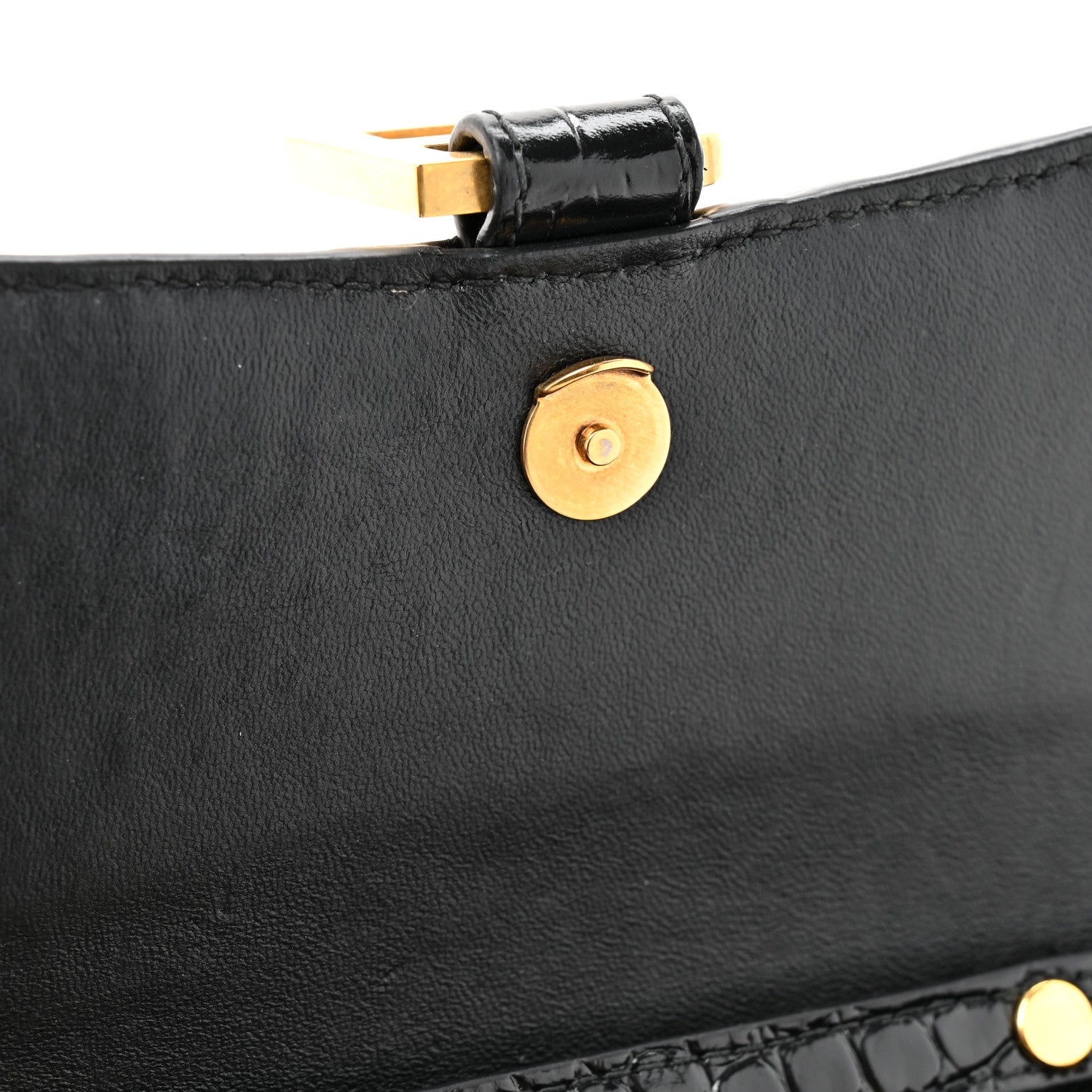 Shiny Calfskin Crocodile Embossed Hourglass Chain Bag Black