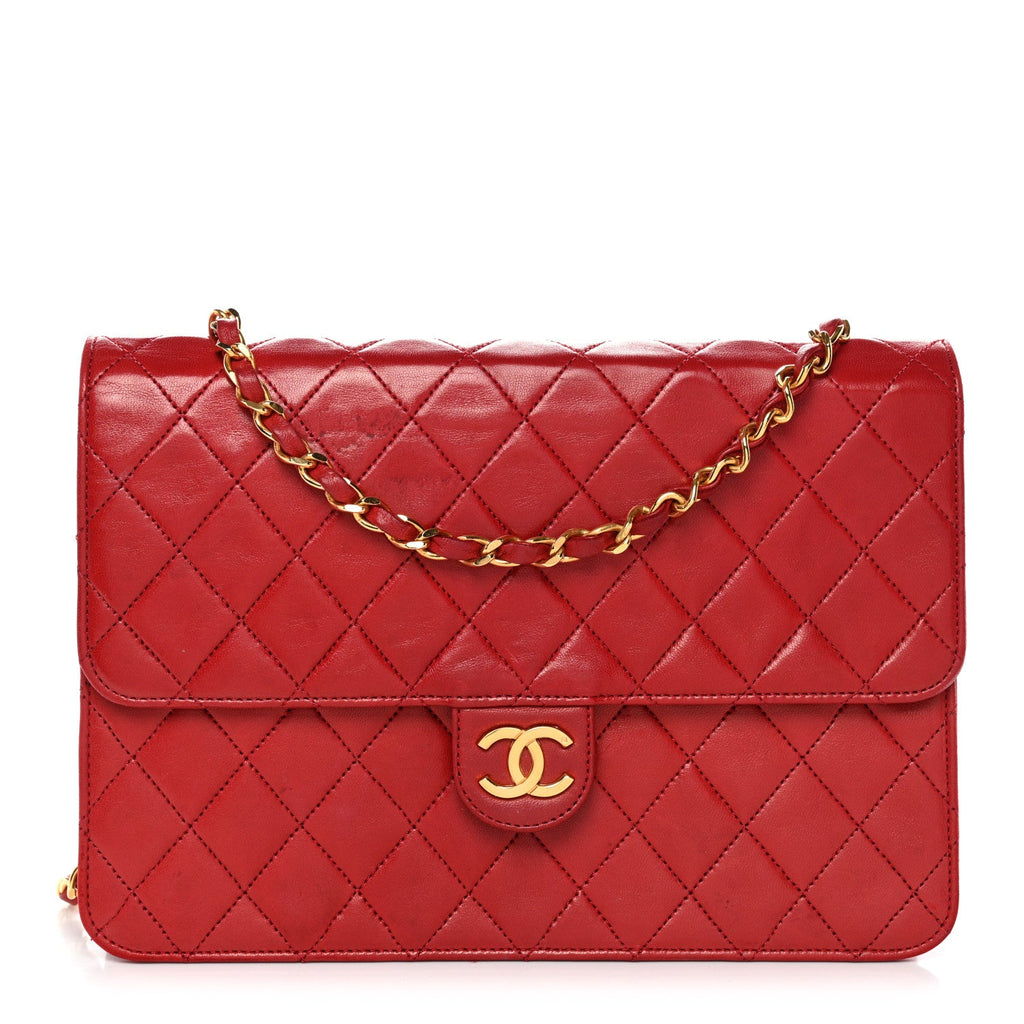 Lambskin Quilted Medium Single Flap Red