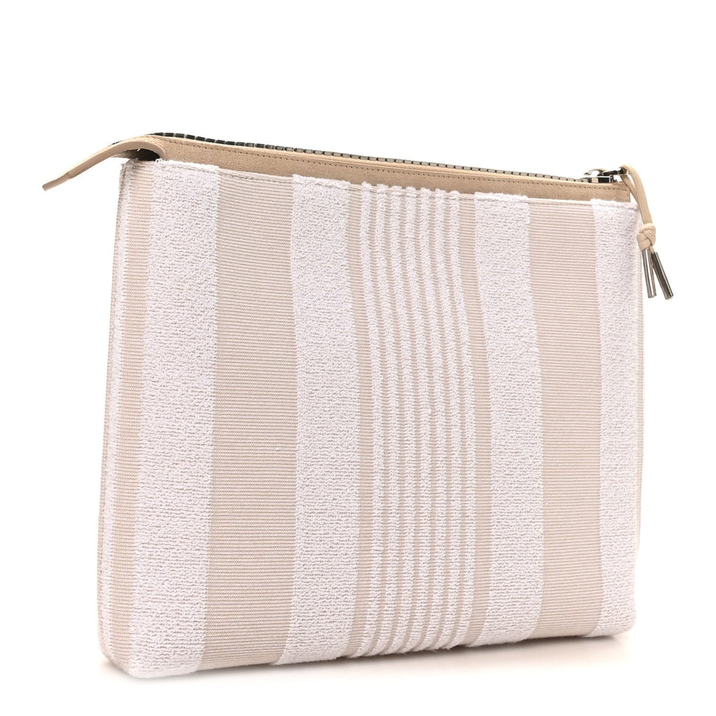 Canvas Terry Striped Travel Pouch Ivory