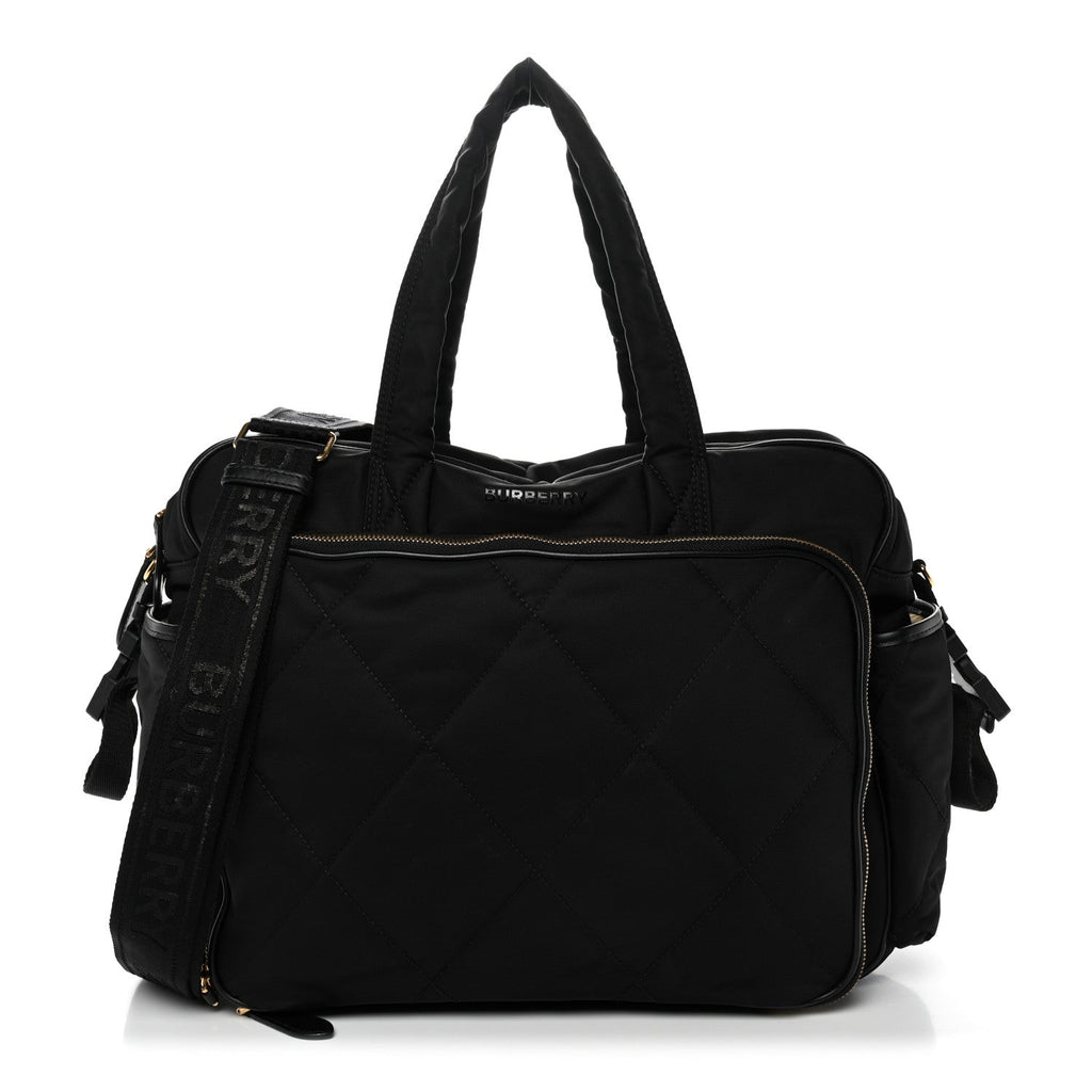 Nylon Quilted Diaper Tote Bag Black