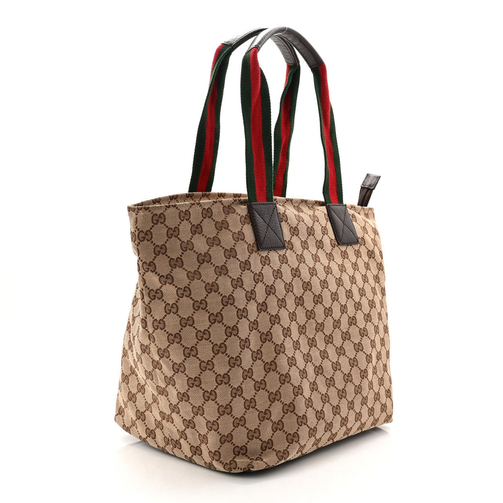 GG Monogram Large Web Handle Bucket Tote Dark Brown