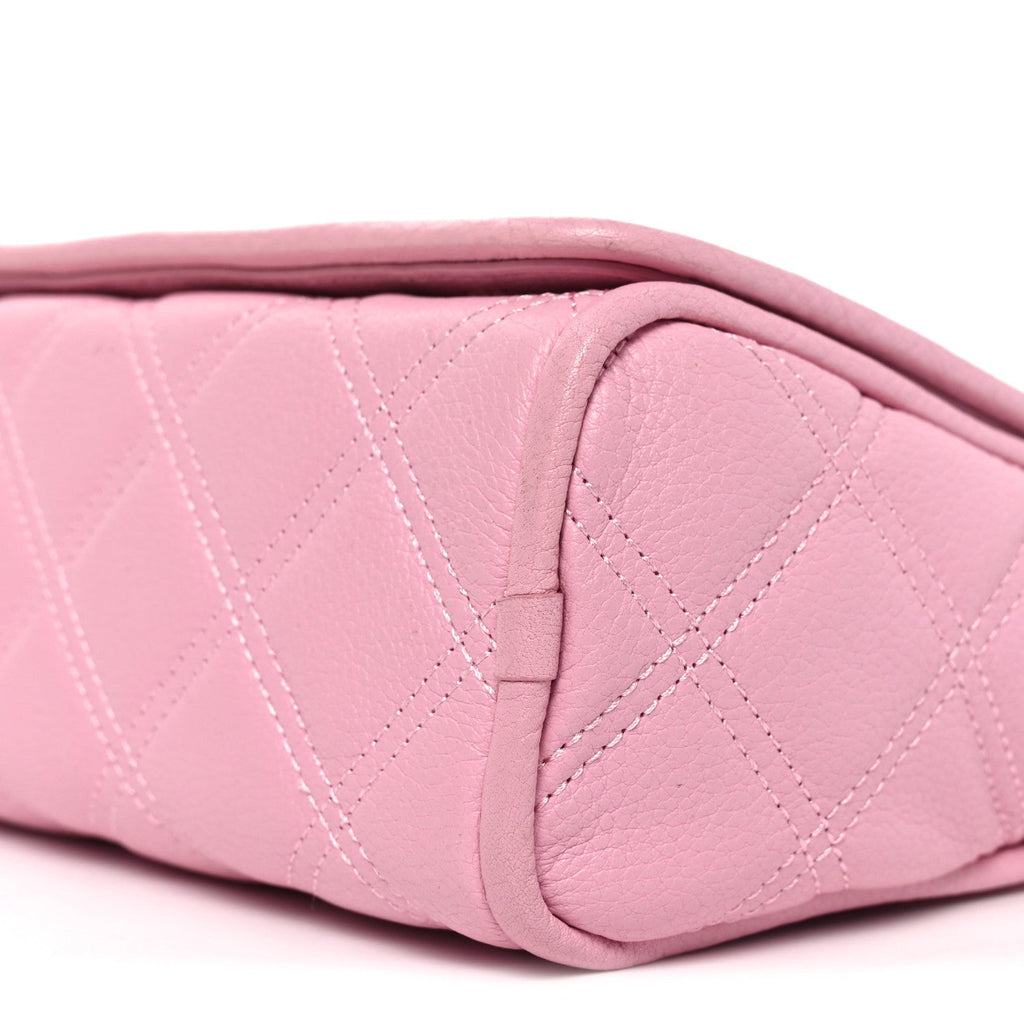 Grained Calfskin Quilted Double Stitched Small The Status Shoulder Bag Pink