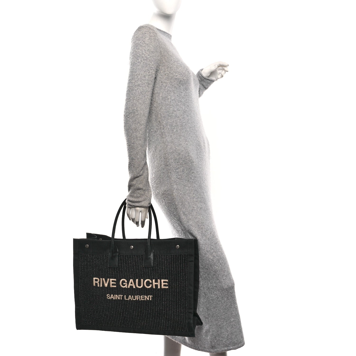 Raffia Linen Calfskin Rive Gauche Tote Black
