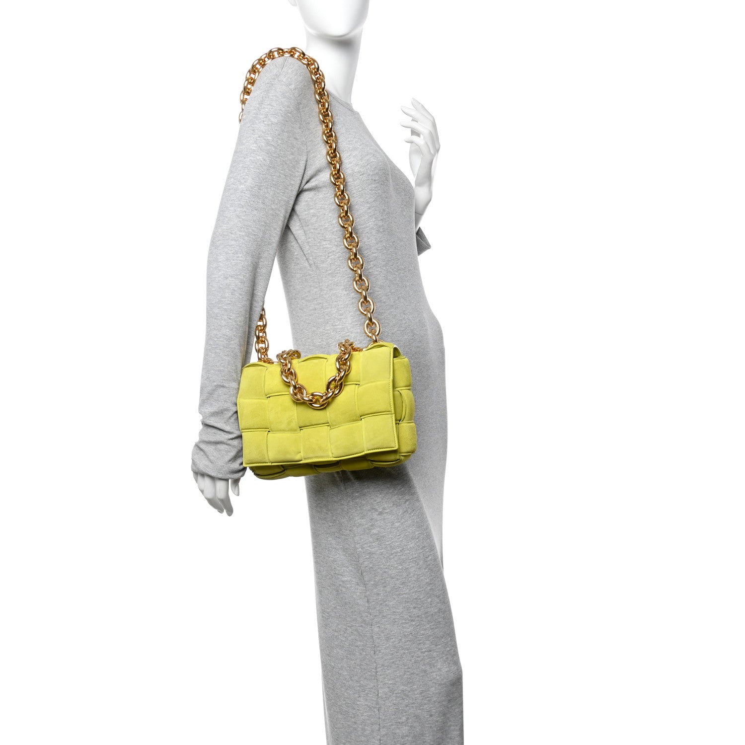 Suede Maxi Intrecciato Padded Chain Cassette Crossbody Bag Kiwi