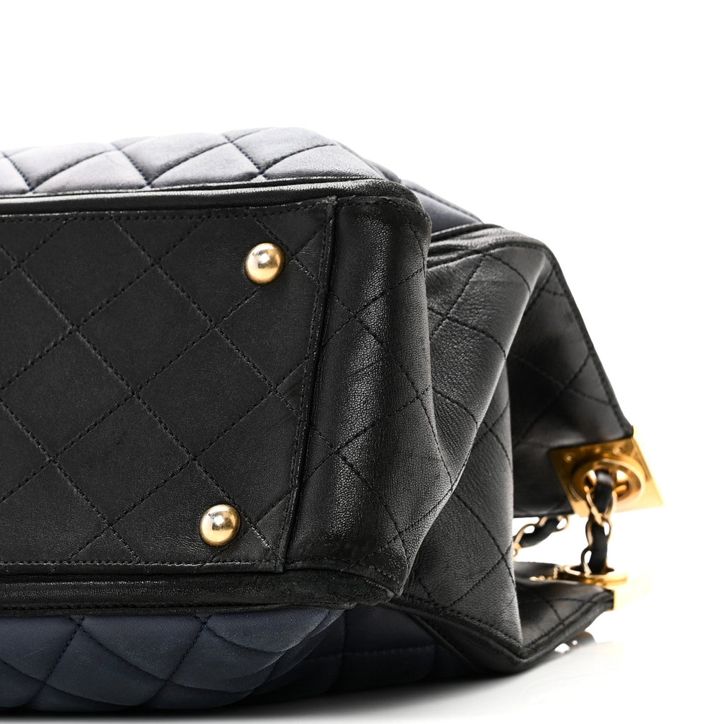 Lambskin Quilted Elegant CC Shopping Tote Navy Black