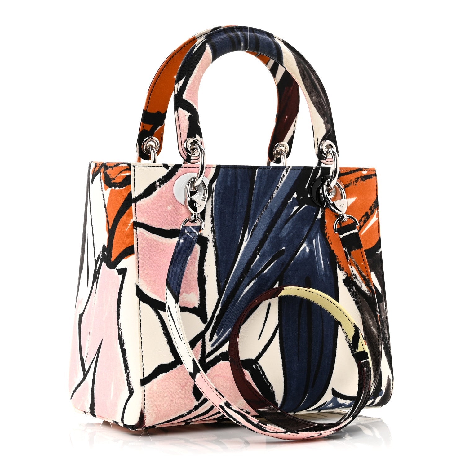 Canvas Graffiti Floral Printed Medium Lady Dior Multicolor
