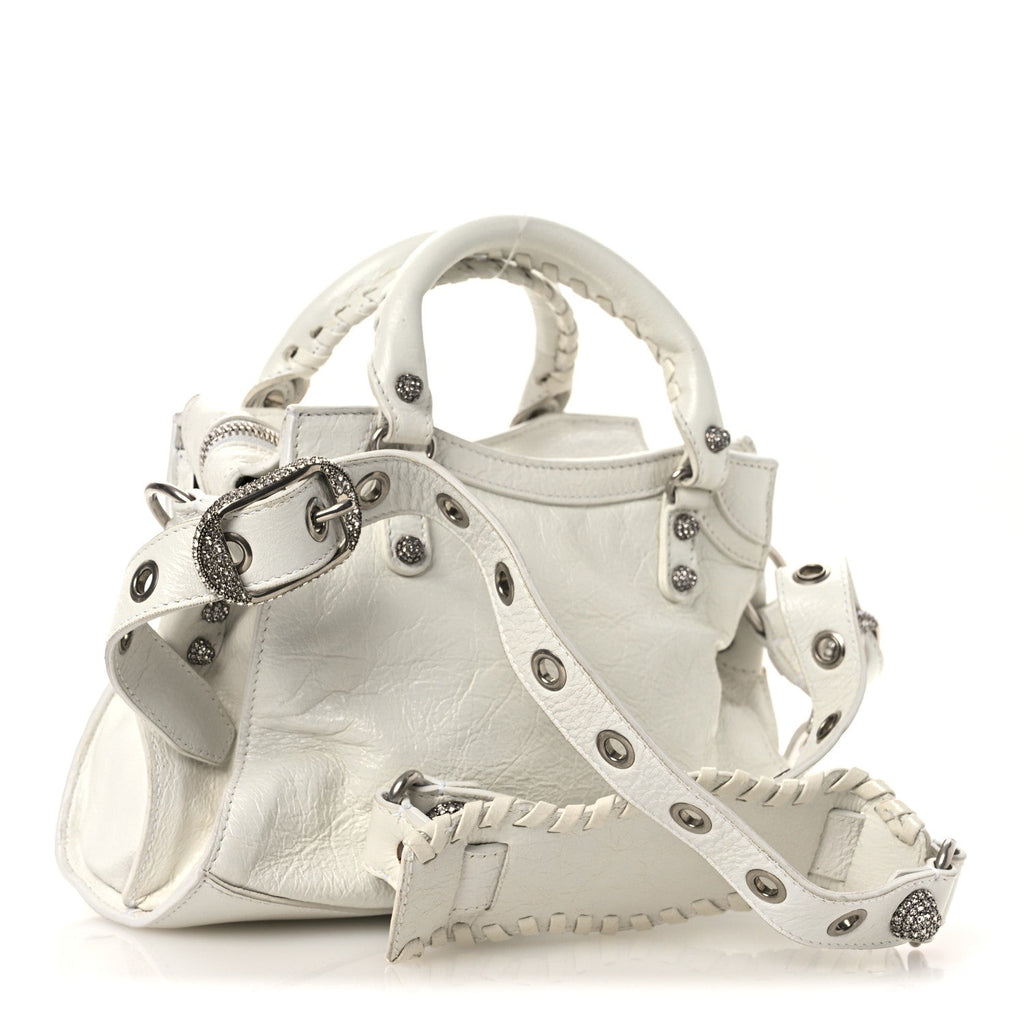 Agneau Arena Crystal Neo Cagole Handbag XS Optic White