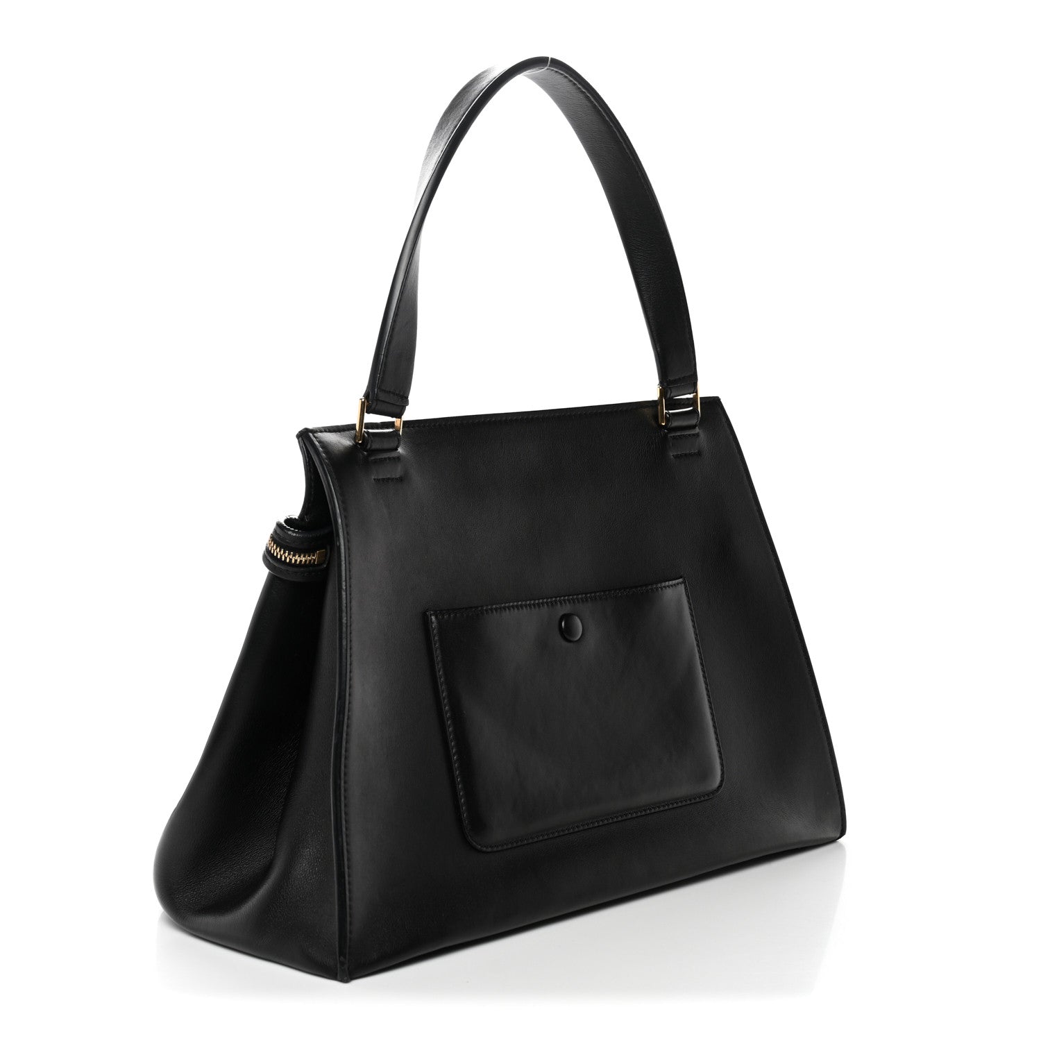 Smooth Calfskin Medium Bi-Color Edge Shoulder Bag Black Beige