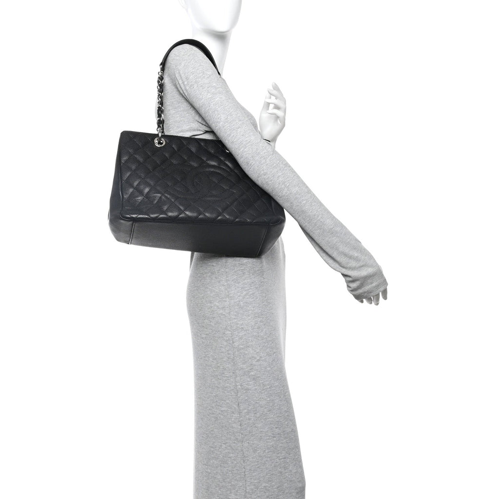 Caviar Quilted Grand Shopping Tote GST Black