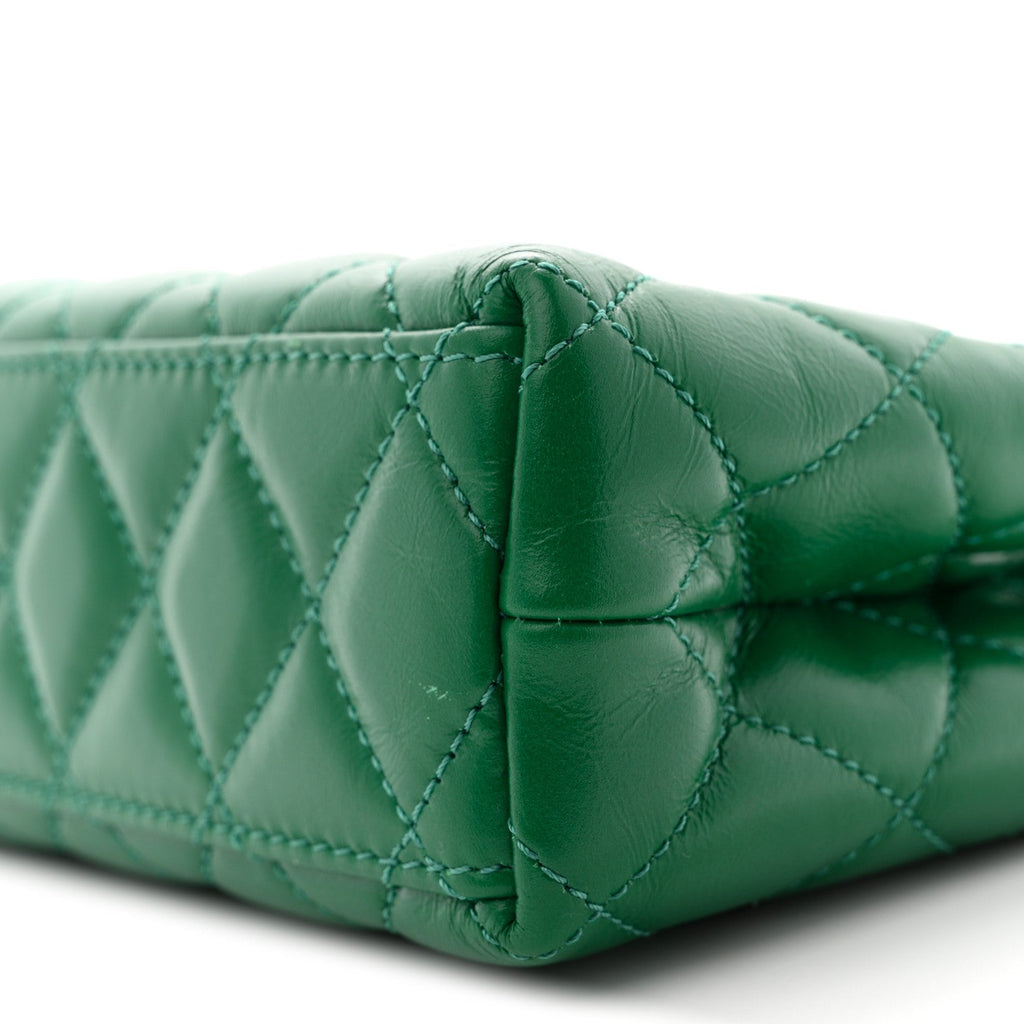 Shiny Aged Calfskin Quilted Nano Kelly Shopper Green
