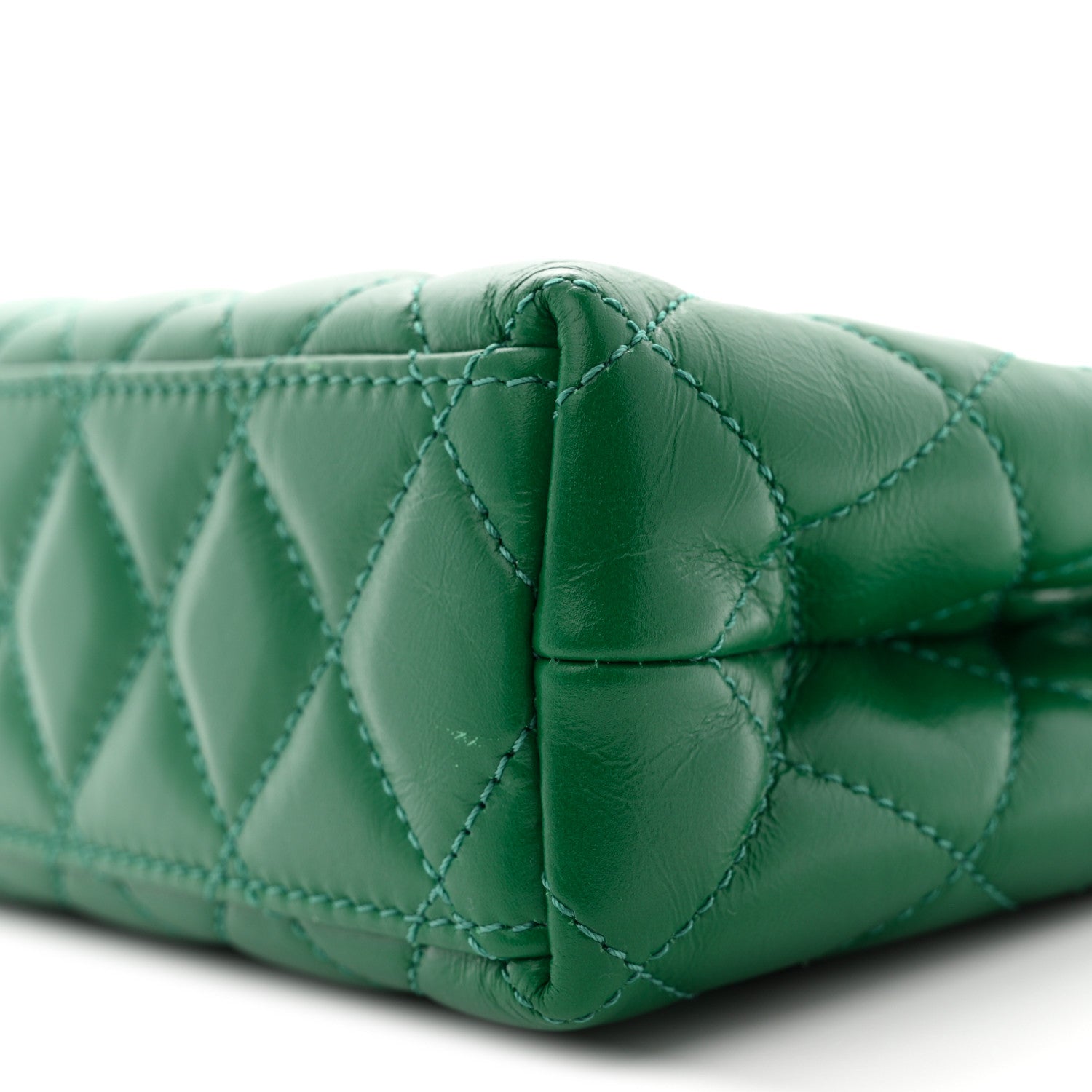 Shiny Aged Calfskin Quilted Nano Kelly Shopper Green