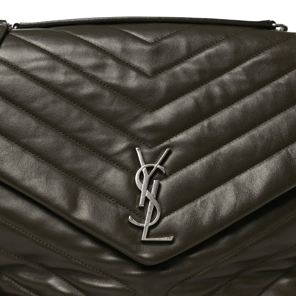 Calfskin Y Quilted Monogram Large Loulou Chain Satchel Kaki Fonce