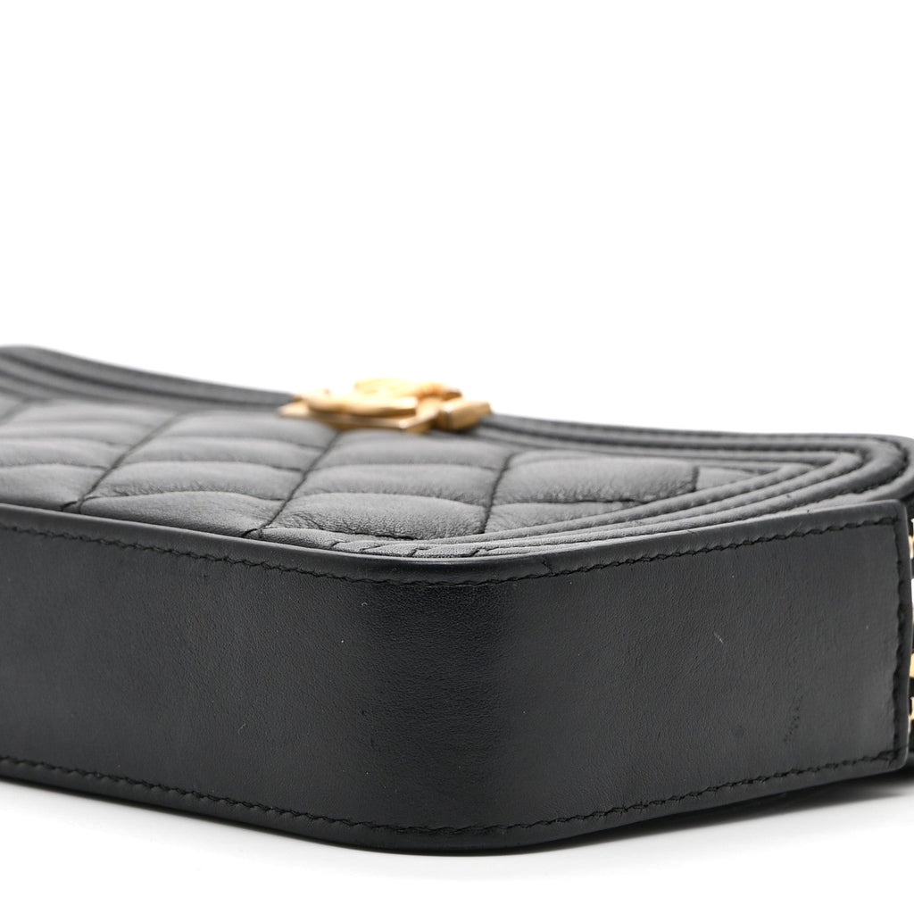 Calfskin Quilted Small Boy Clutch With Chain Black