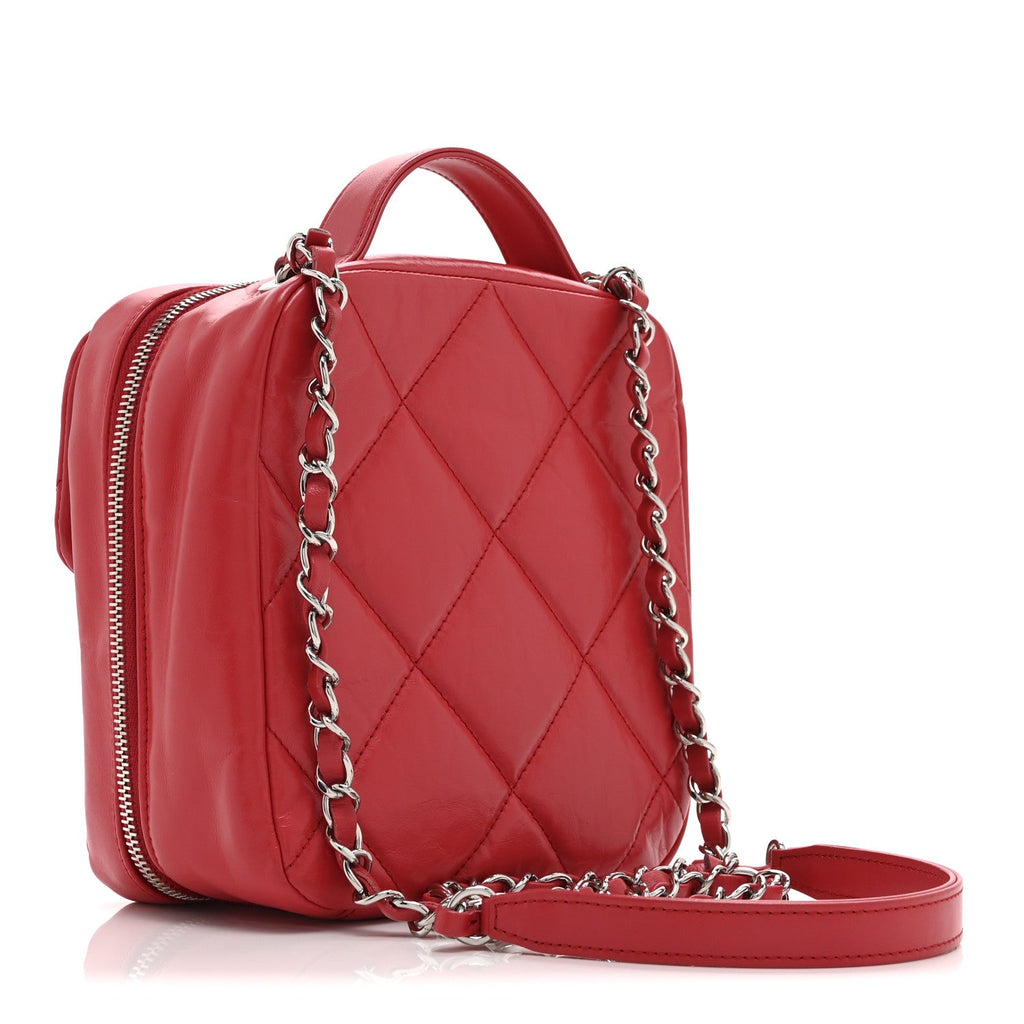 Aged Calfskin Quilted Top Handle Camera Case Red