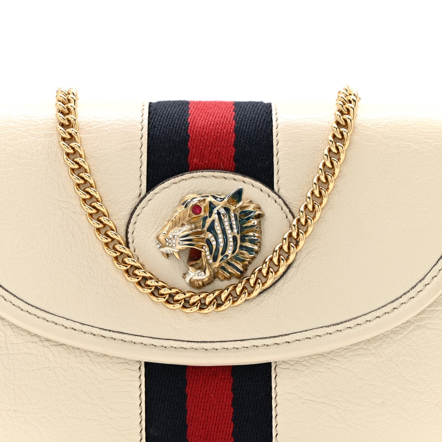 Textured Calfskin Web Mini Rajah Slim Flap Shoulder Bag Mystic White