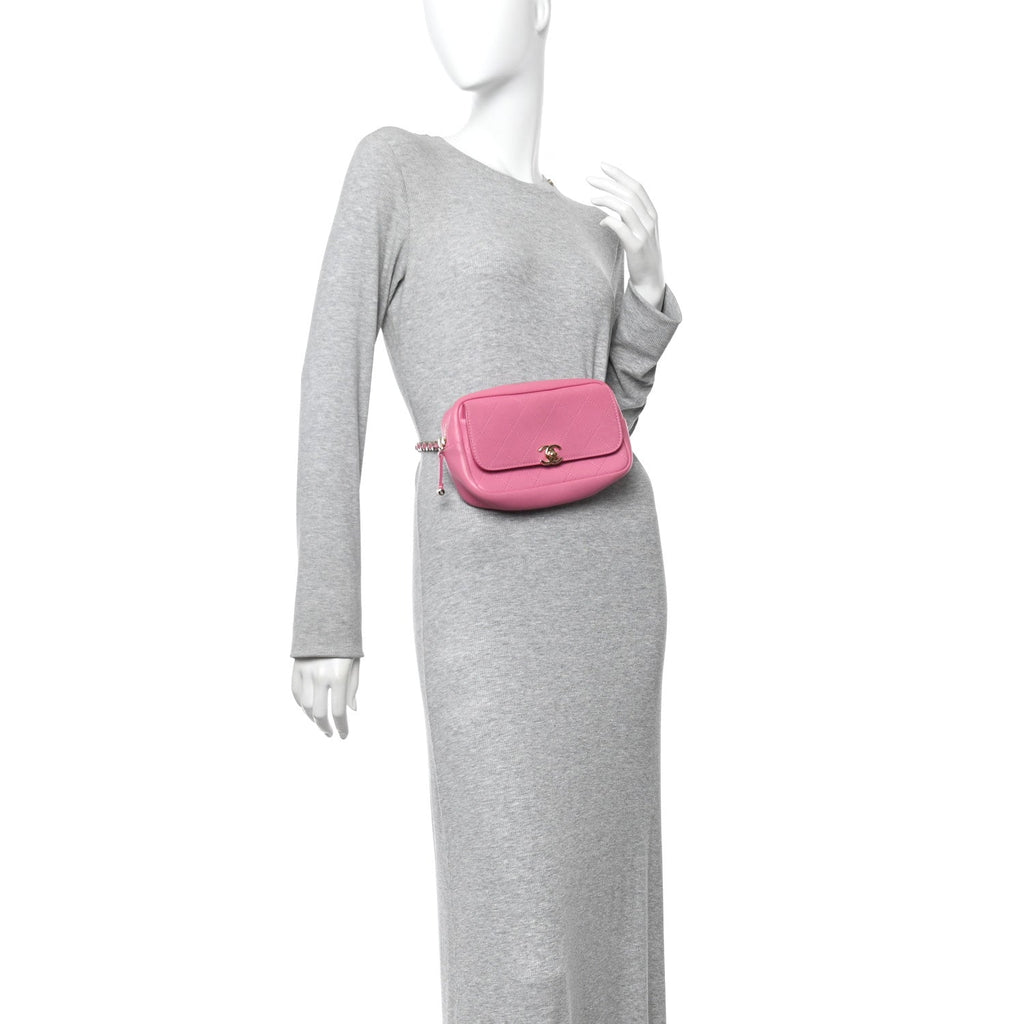 Goatksin Quilted Casual Trip Waist Bag Pink