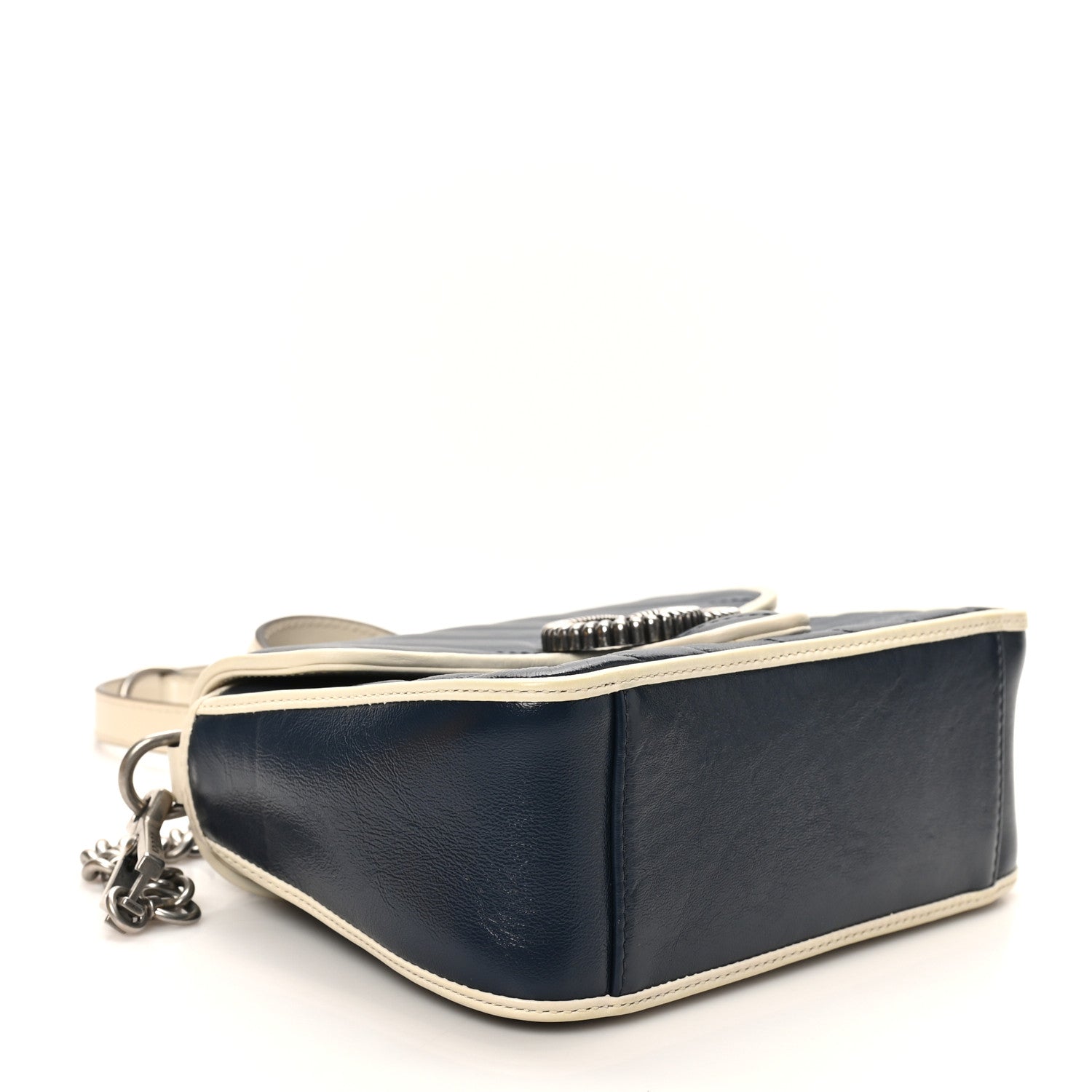 Vintage Effect Calfskin Matelasse Diagonal Mini Torchon GG Marmont Top Handle Shoulder Bag Blue Agata Mystic White