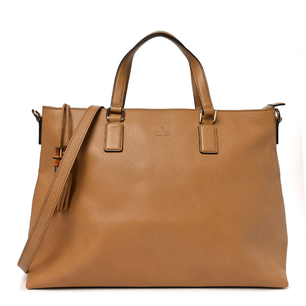 Calfskin Bamboo Tassel Top Handle Tote Whiskey