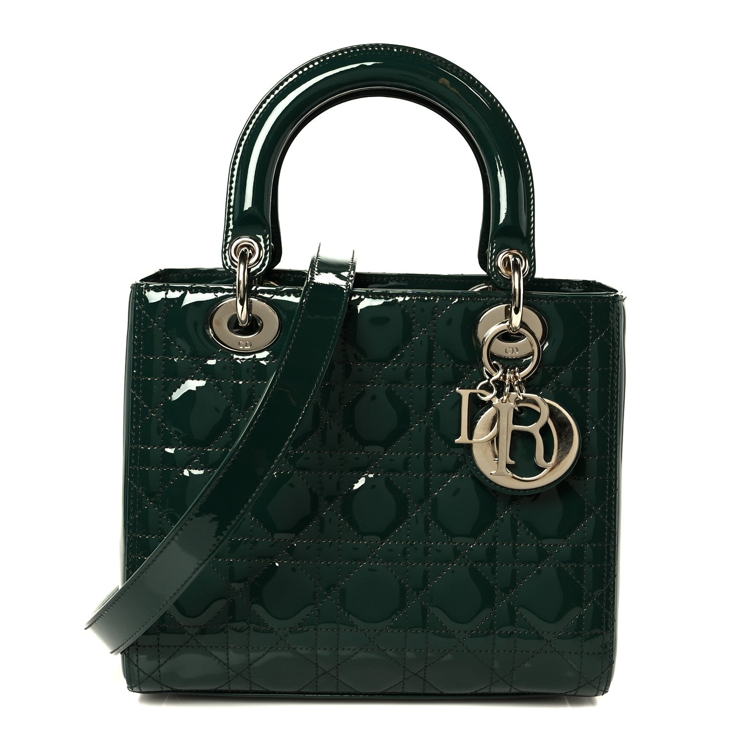 Patent Cannage Medium Lady Dior Pine Green