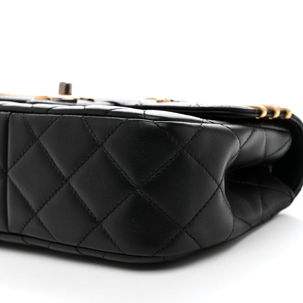 Lambskin Quilted Small Coco Clips Single Flap Black