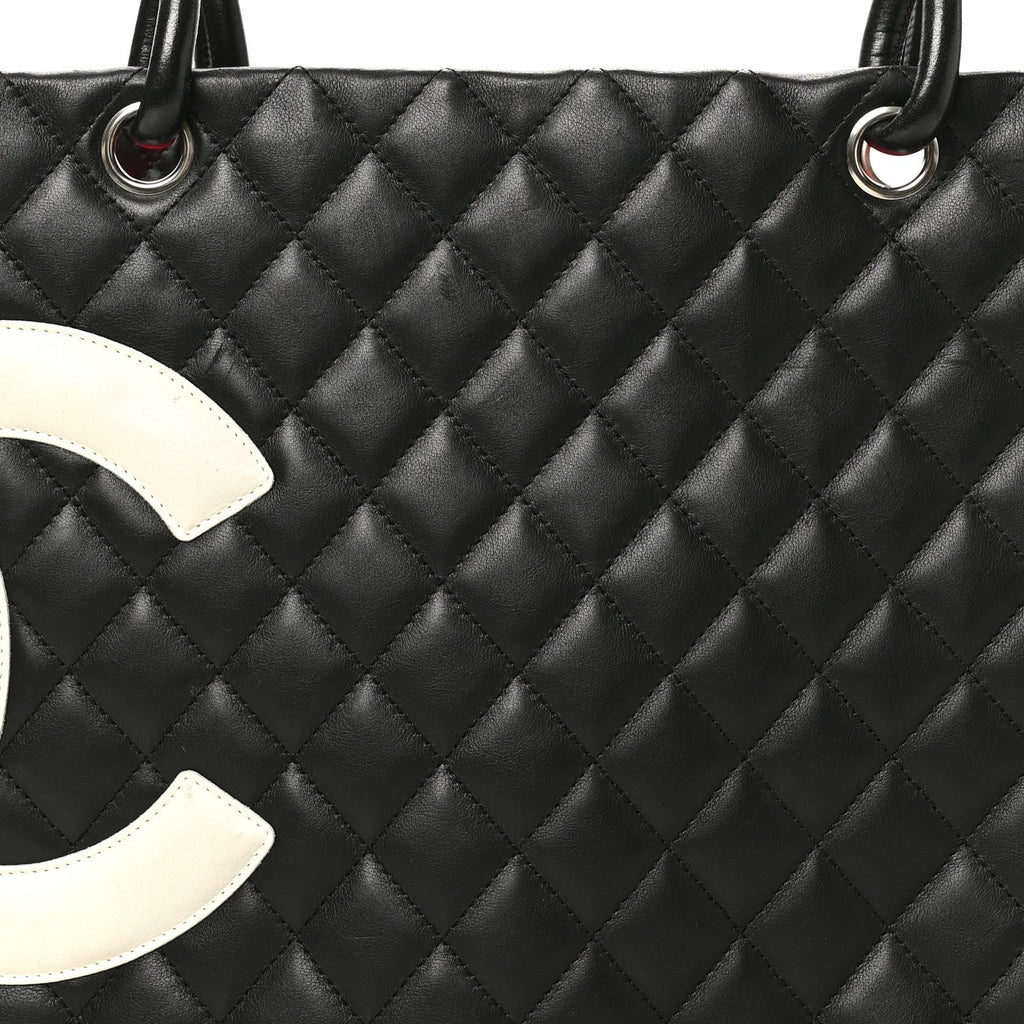Calfskin Quilted Large Cambon Tote Black White