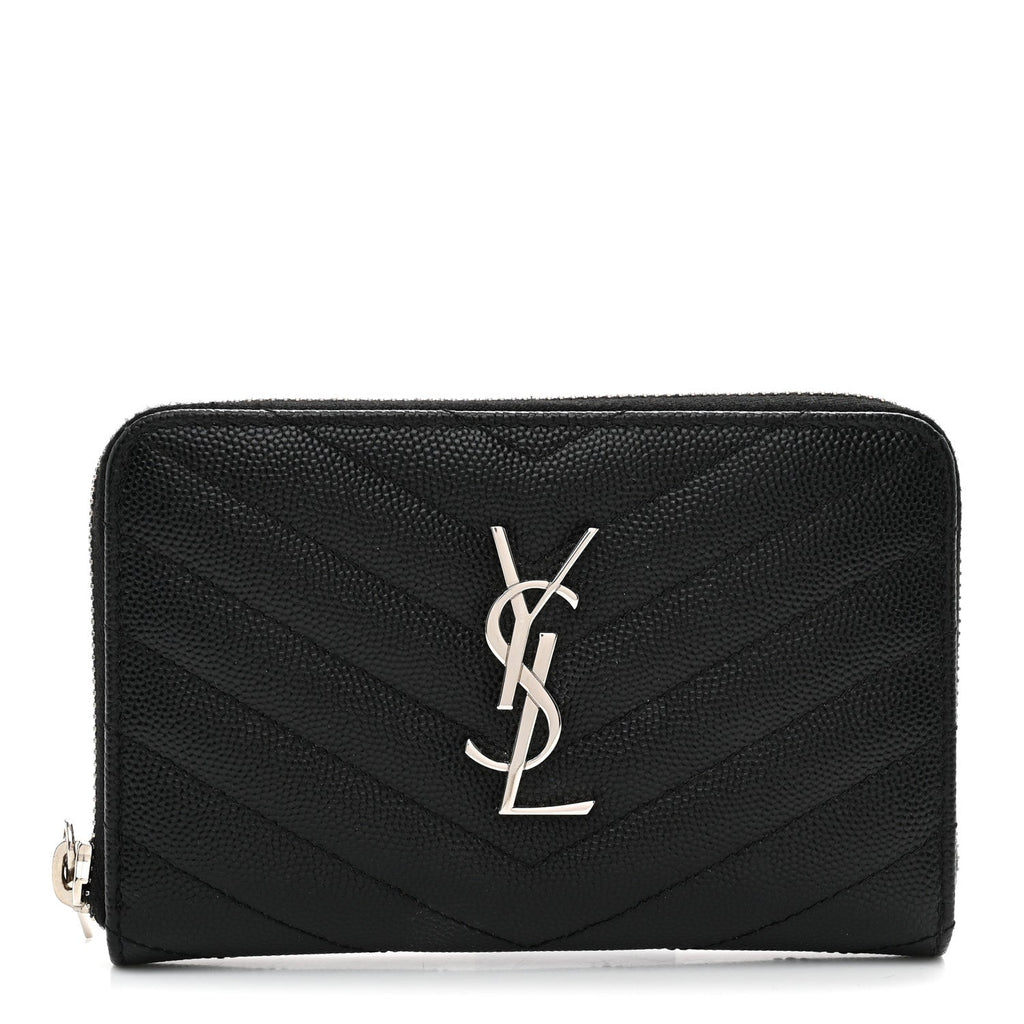 Grain De Poudre Matelasse Chevron Monogram Small Zip Around Wallet Black