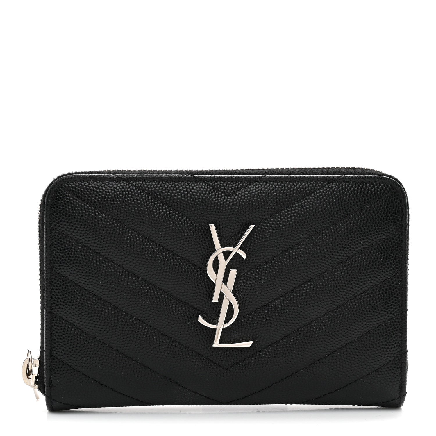 Grain De Poudre Matelasse Chevron Monogram Small Zip Around Wallet Black