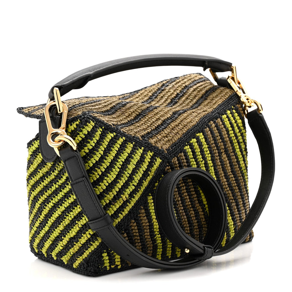 Raffia Calfskin Small Puzzle Bag Anise Olive