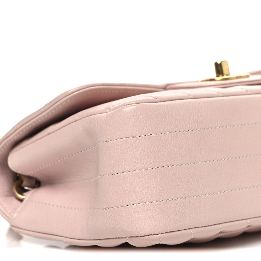 Calfskin Chevron Quilted Mini Rectangular Flap Light Pink
