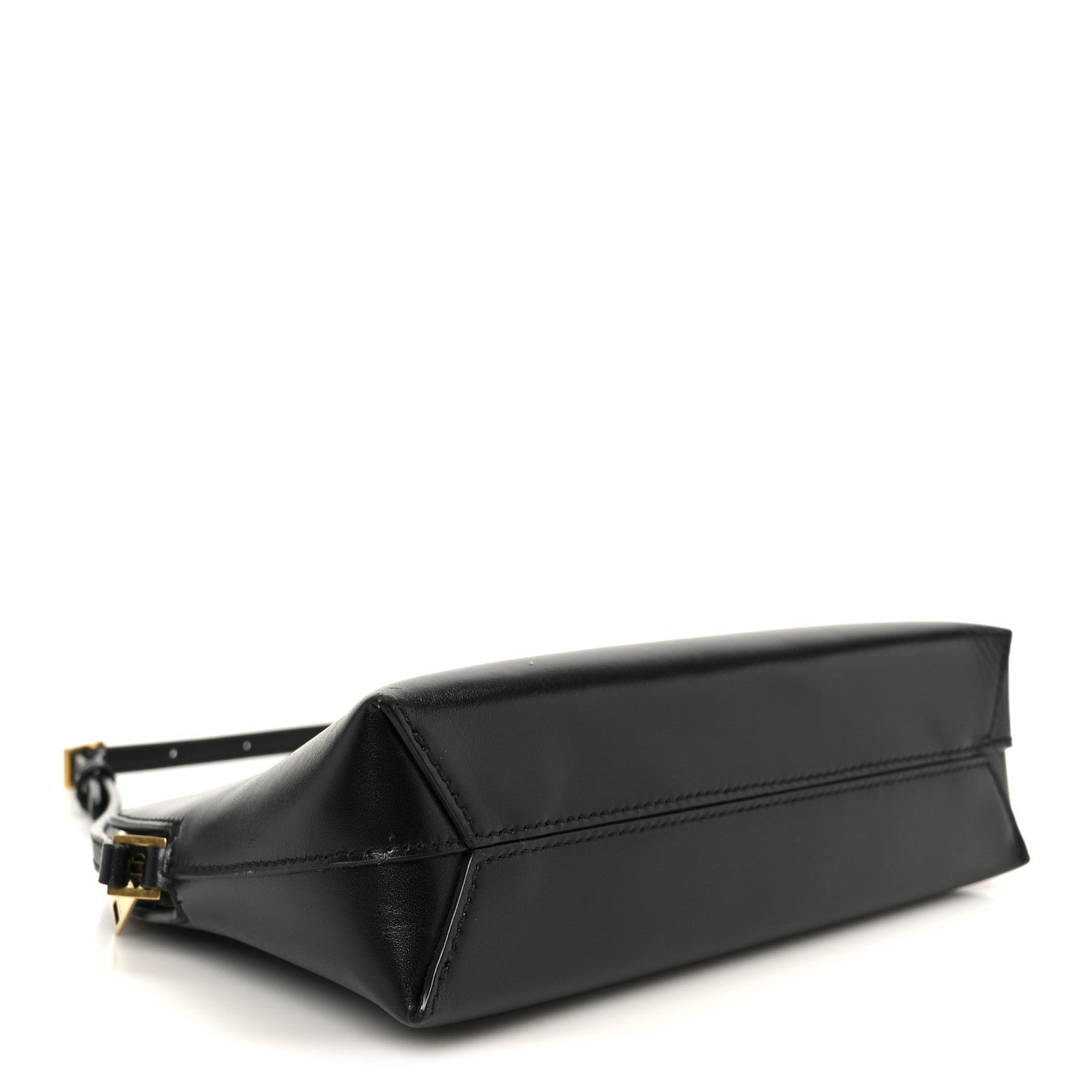 Shiny Calfskin Pouch On Strap Black