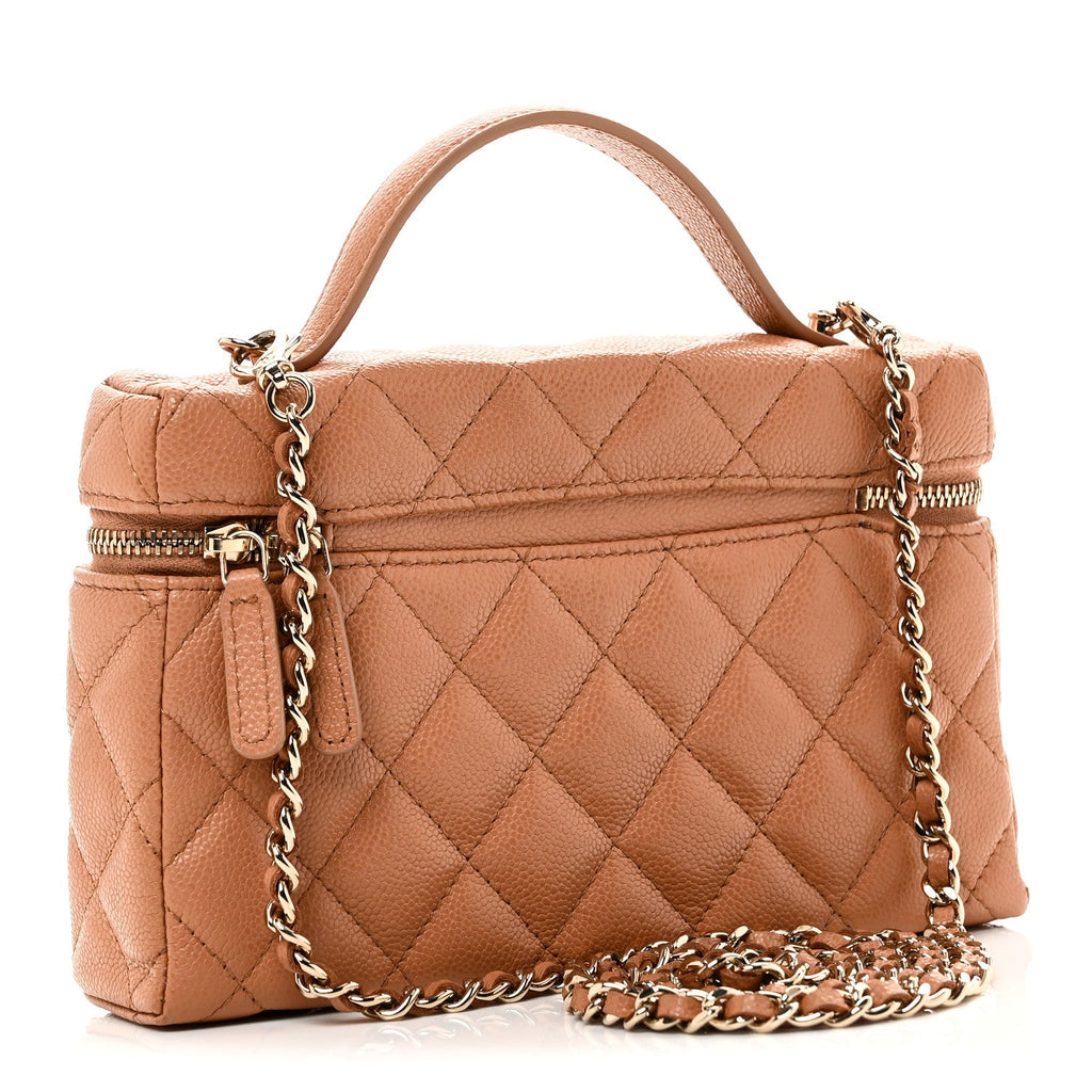 Caviar Quilted Top Handle Slim Vanity With Chain Brown