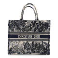 Canvas Embroidered Large Palm Tree Toile De Jouy Book Tote Blue