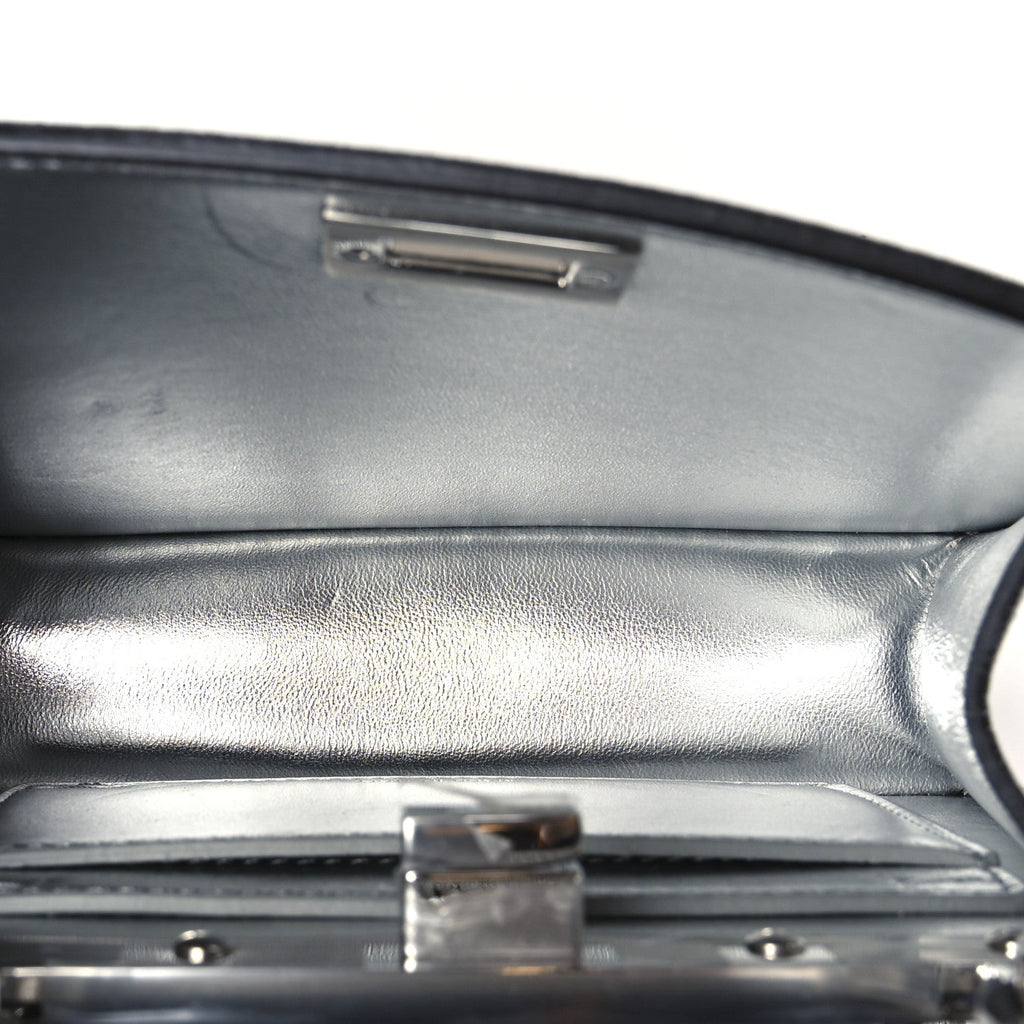 Crystal Vitello Laminato FF Petite Peekaboo I SEE U Satchel Crystal Argento