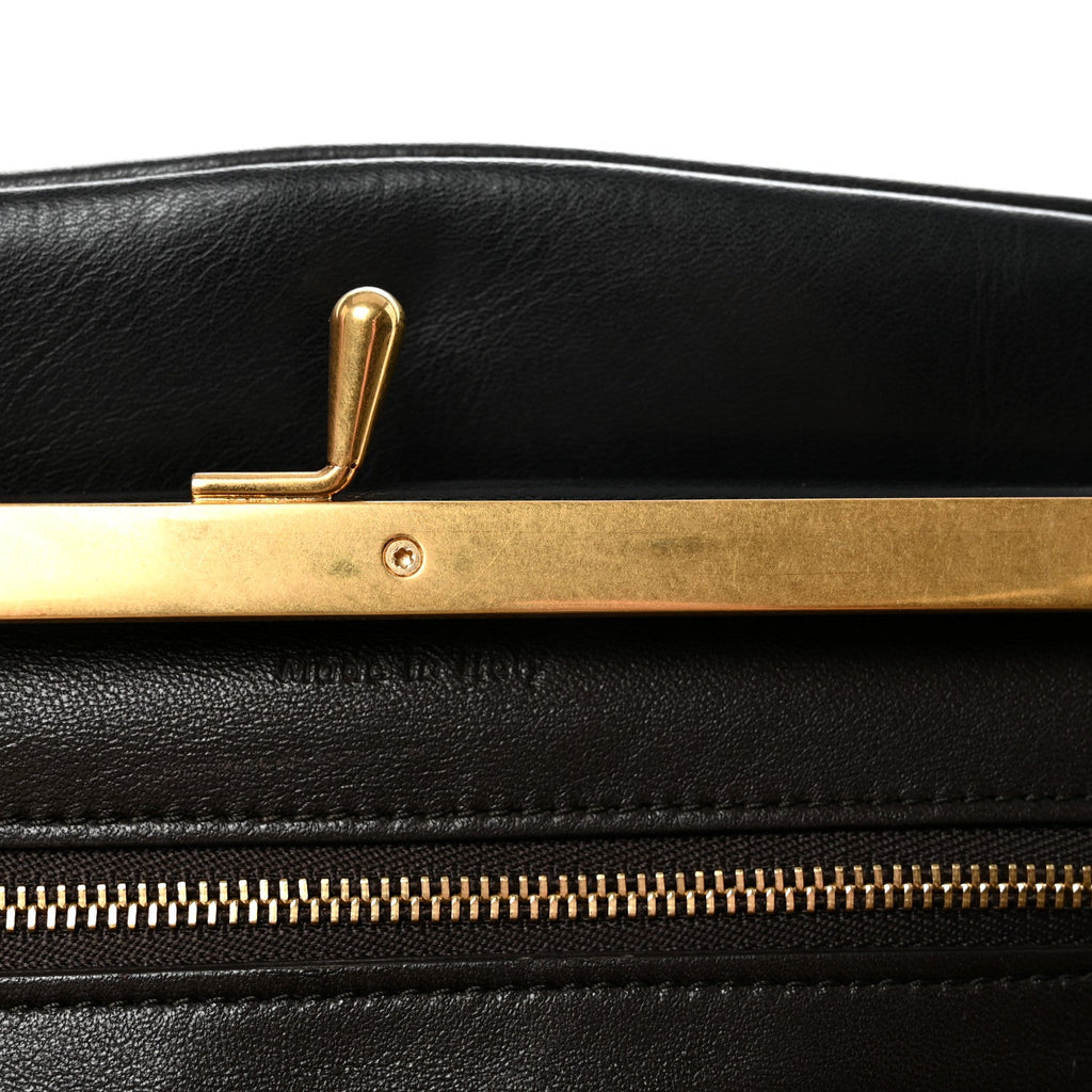 Smooth Calfskin Eyelet Small Top Handle Bag Black