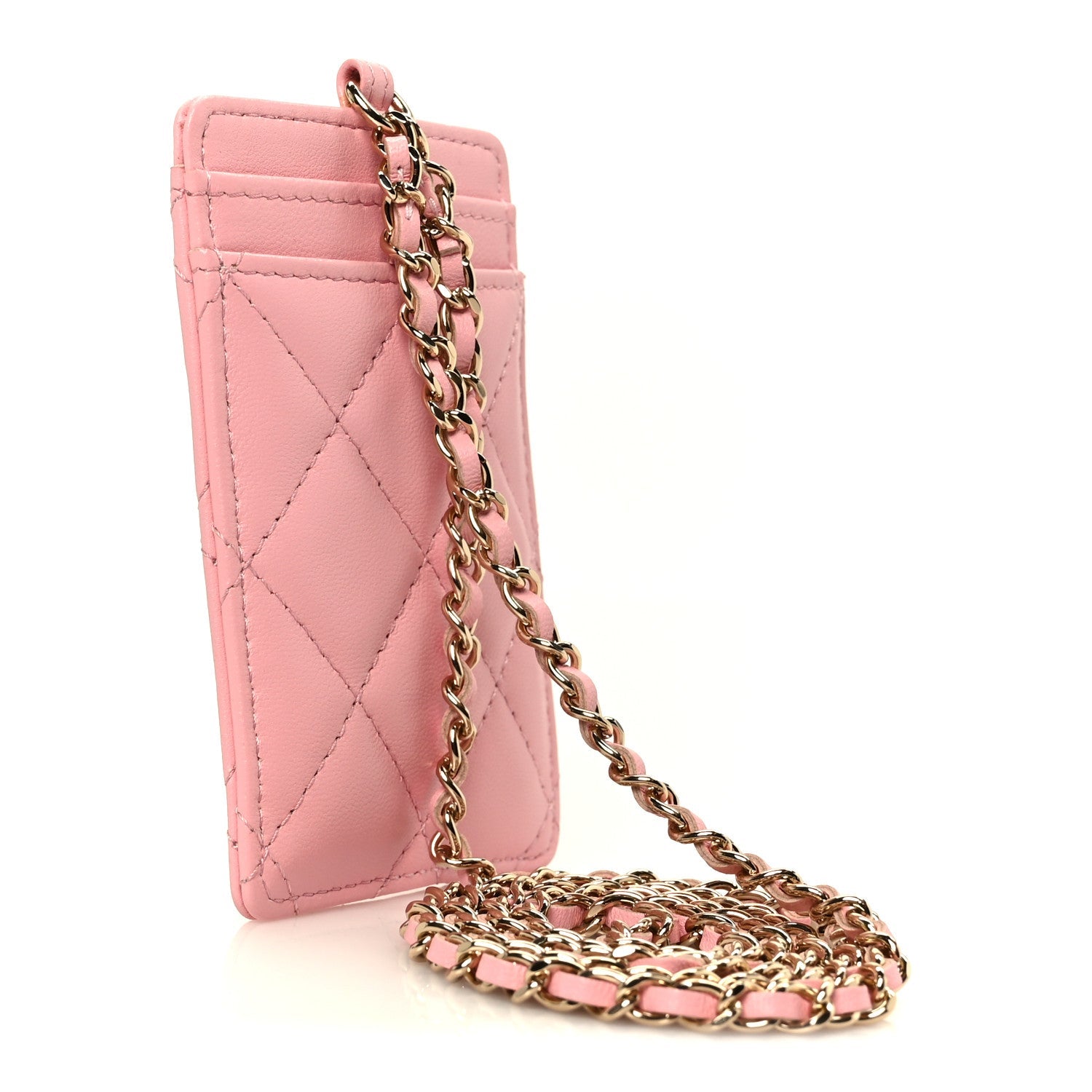 Lambskin Quilted Enamel Chanel  Holder On Chain Light Pink