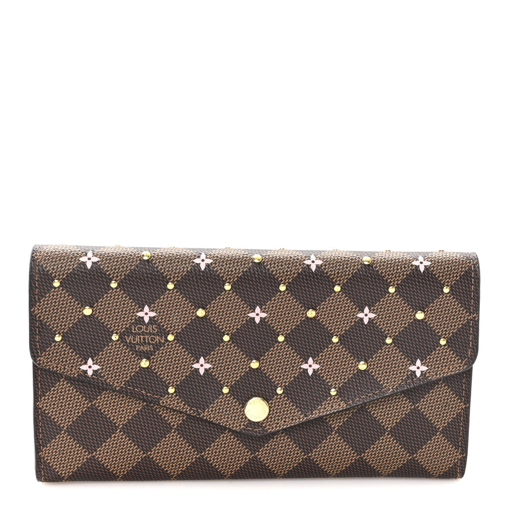 Damier Ebene Studded Sarah Wallet NM Rose Ballerine