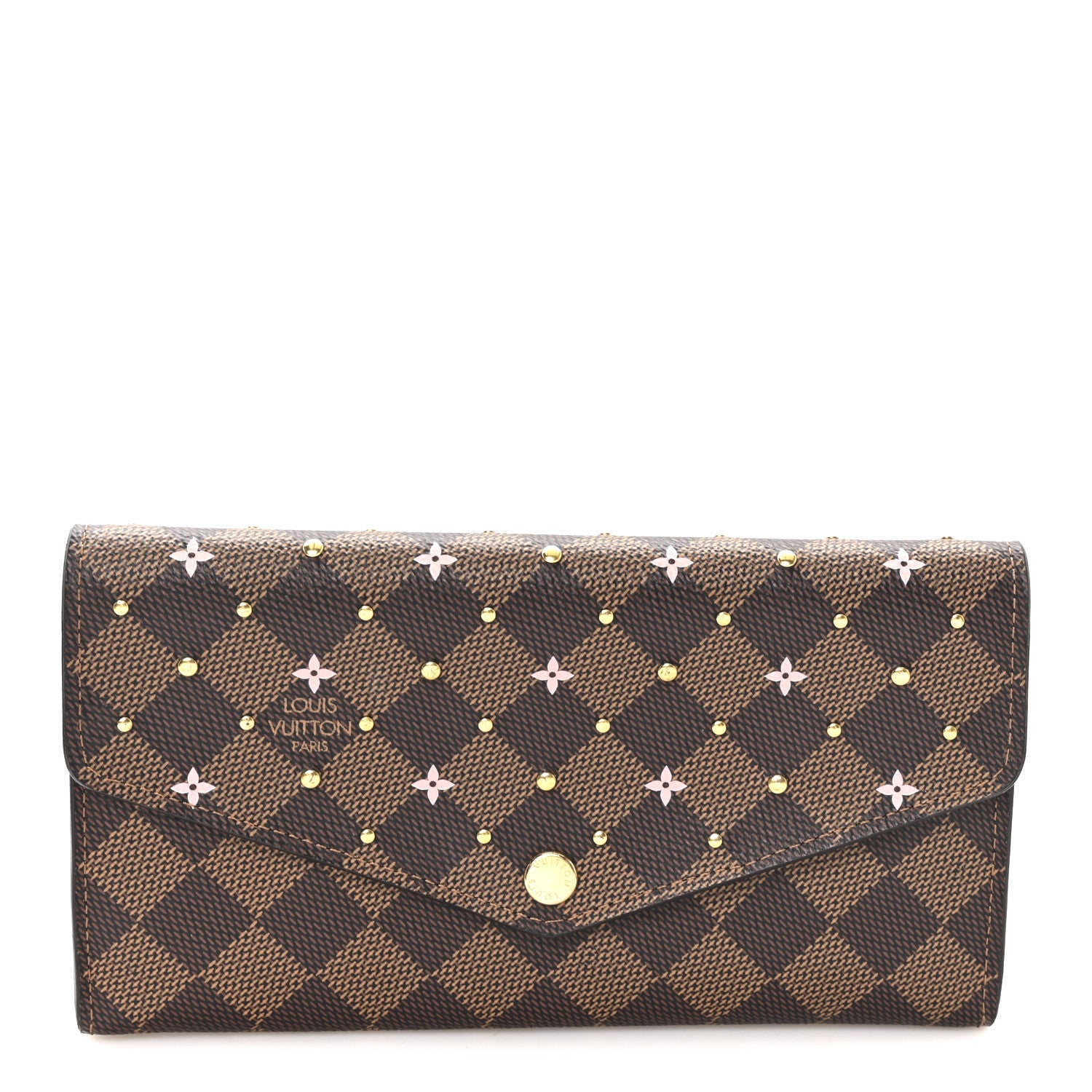 Damier Ebene Studded Sarah Wallet NM Rose Ballerine