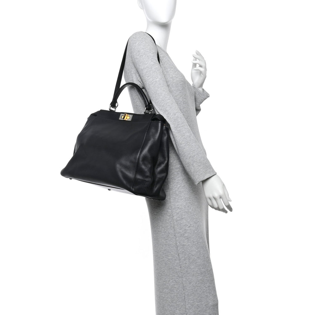 Calfskin Calf Hair Leopard Print Large Peekaboo Iconic Satchel Black