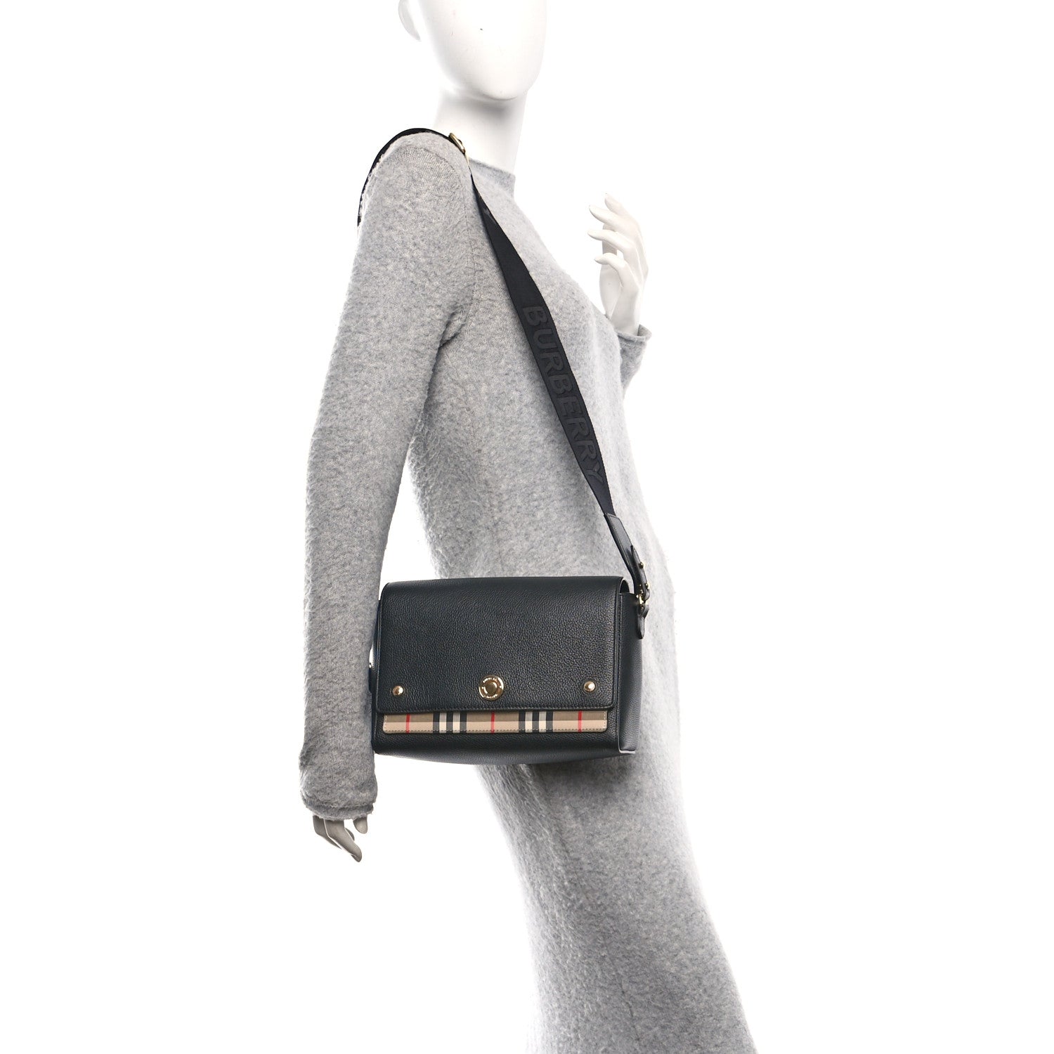 Grainy Calfskin Vintage Check Note Crossbody Bag Black