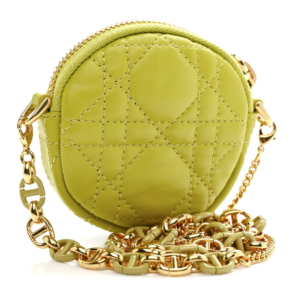 Lambskin Mini Cannage Round Caro Crossbody Pouch Lime