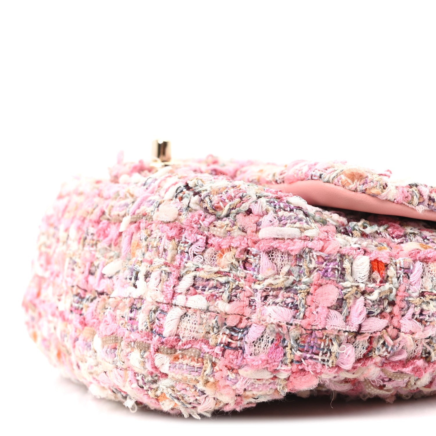 Tweed Mini Pearl Handle Flap Pink Beige Orange Ecru